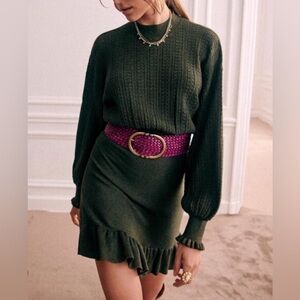 Sezane Carlie Stylish Green Knit Dress Vert